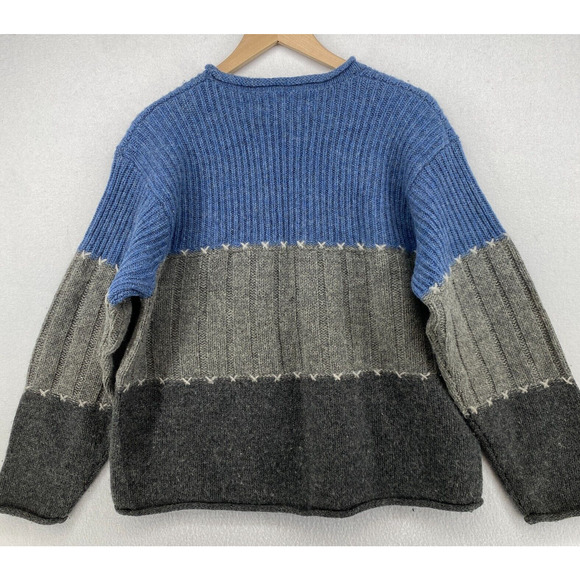 NEWTON TRADING CO. Sweater Womens XL Wool Shetland Colorblock Jumper Blue Gray - Picture 3 of 13